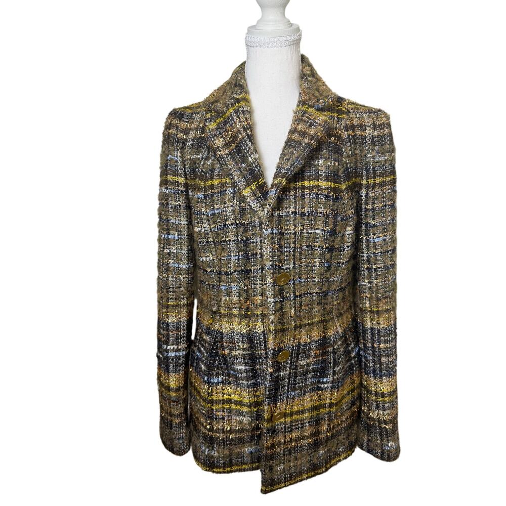 Blumarine Made in Italy Tweed Plaid Blazer Jacket Alpaca Metallic Luxury